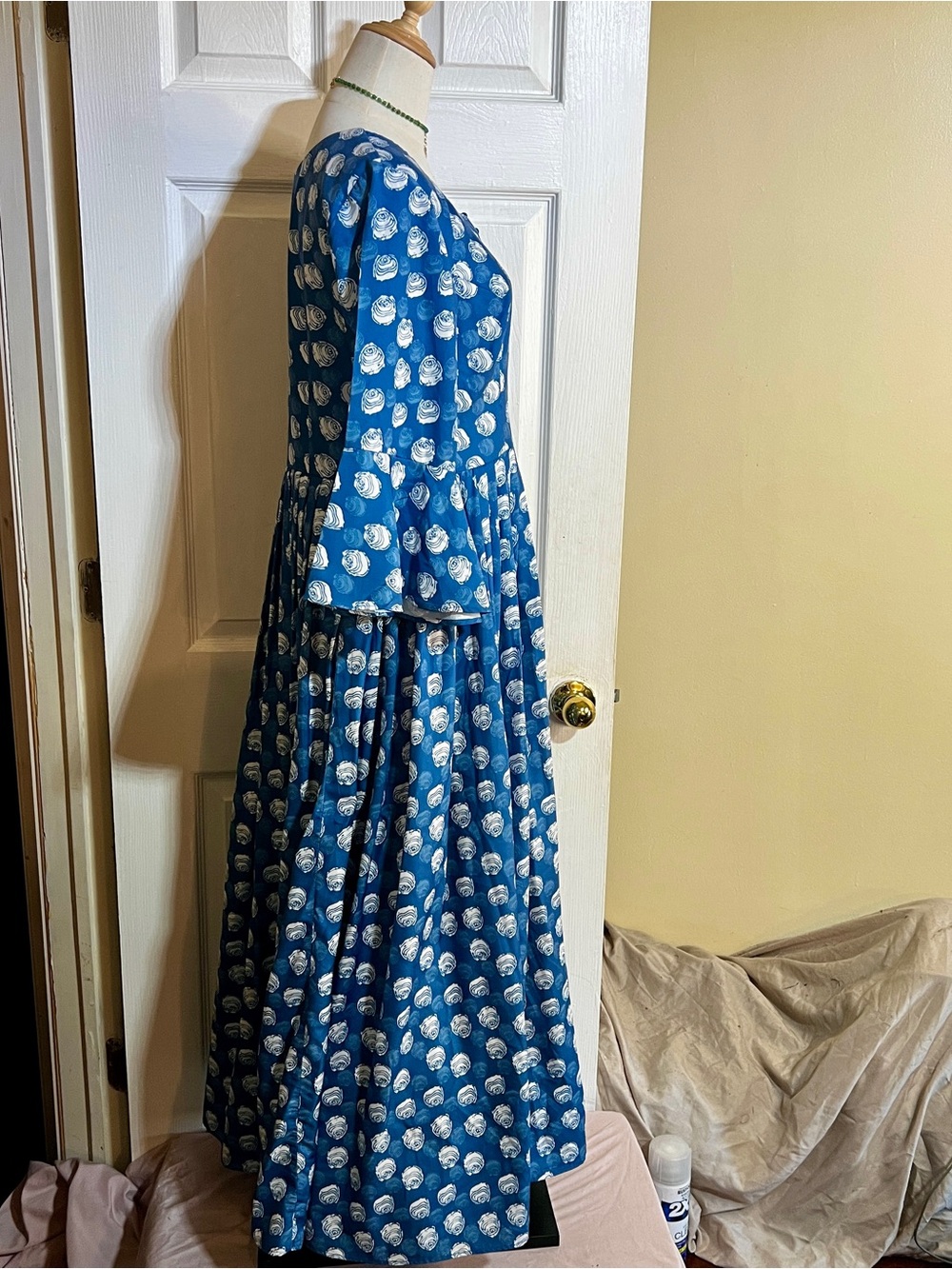 Women’s Indian Cotton Floral Pleated Boho Retro Party‎ Festival Gown Blue M - Picture 6 of 15